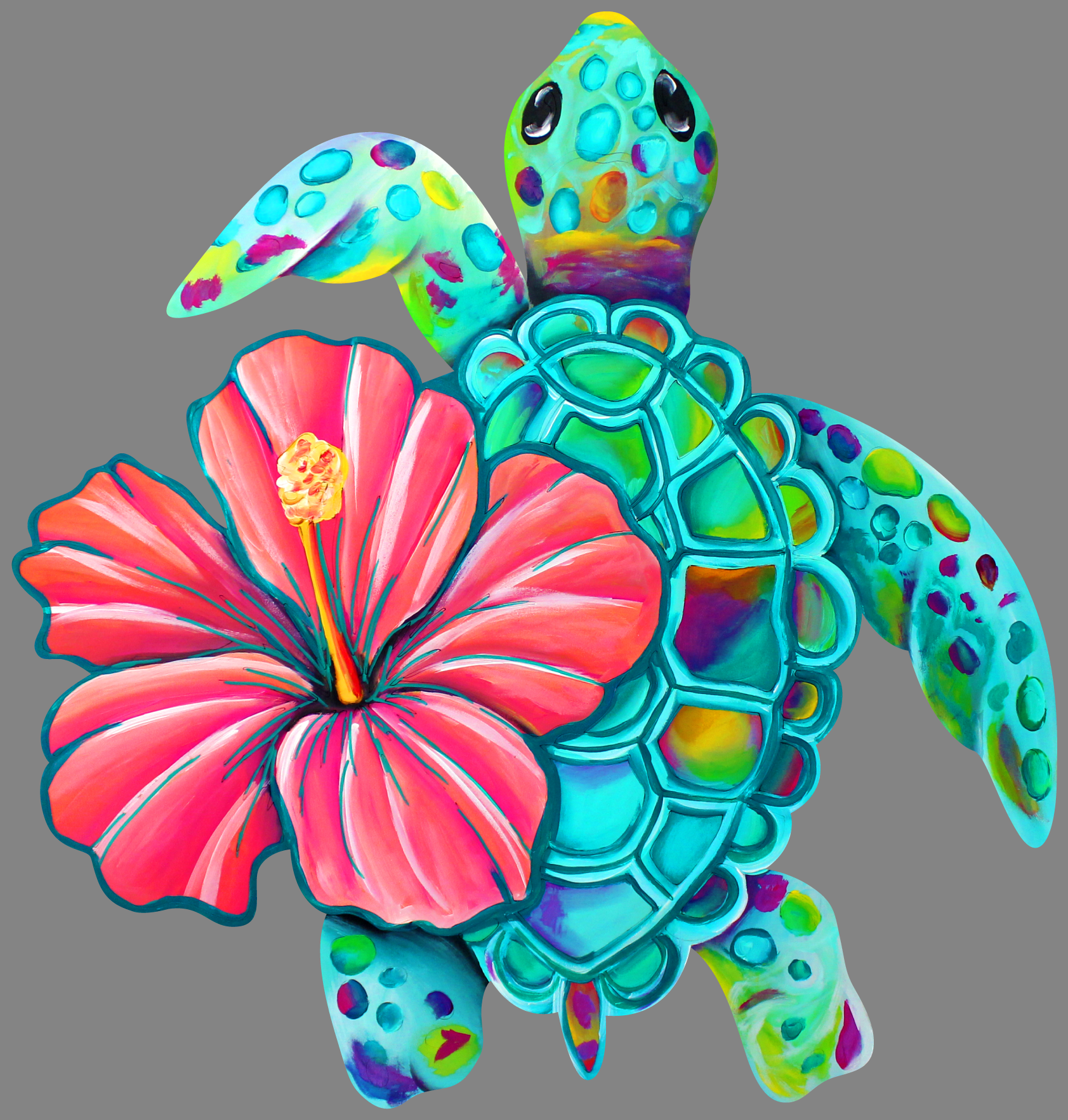 CHELLE BELLE'S CREATIONS SEATURTLE WITH PINK HIBISCUS