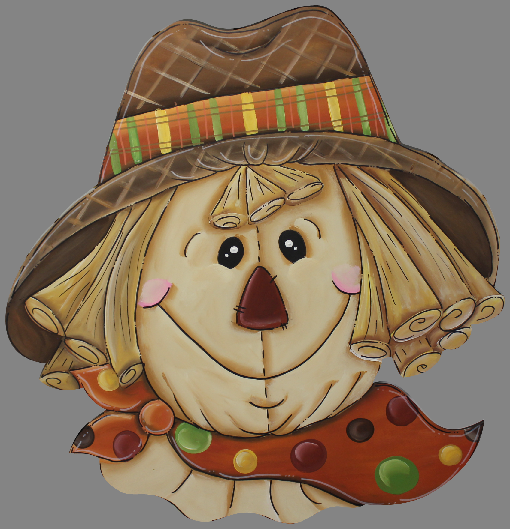 CHELLE BELLE'S CREATIONS SCARECROW WITH ORANGE BANDANNA WITH COLORFUL DOTS