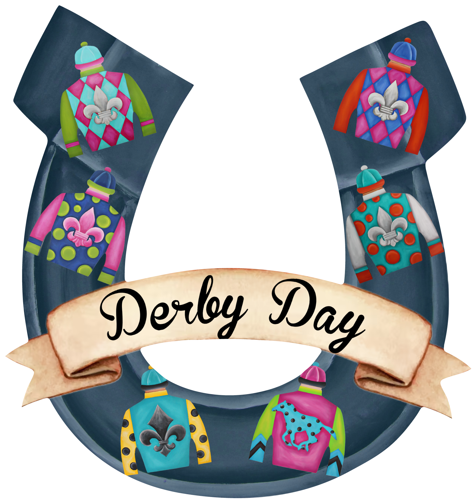 CHELLE BELLE'S CREATIONS BLUE HORSESHOE WITH DERBY DAY