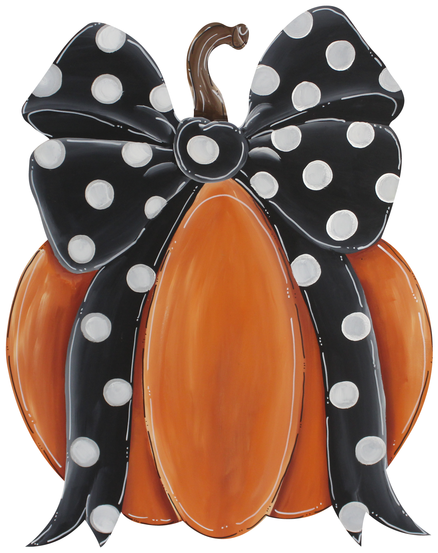 CHELLE BELLE'S CREATIONS ORANGE PUMPKIN WITH BLACK WITH WHITE DOTS BOW
