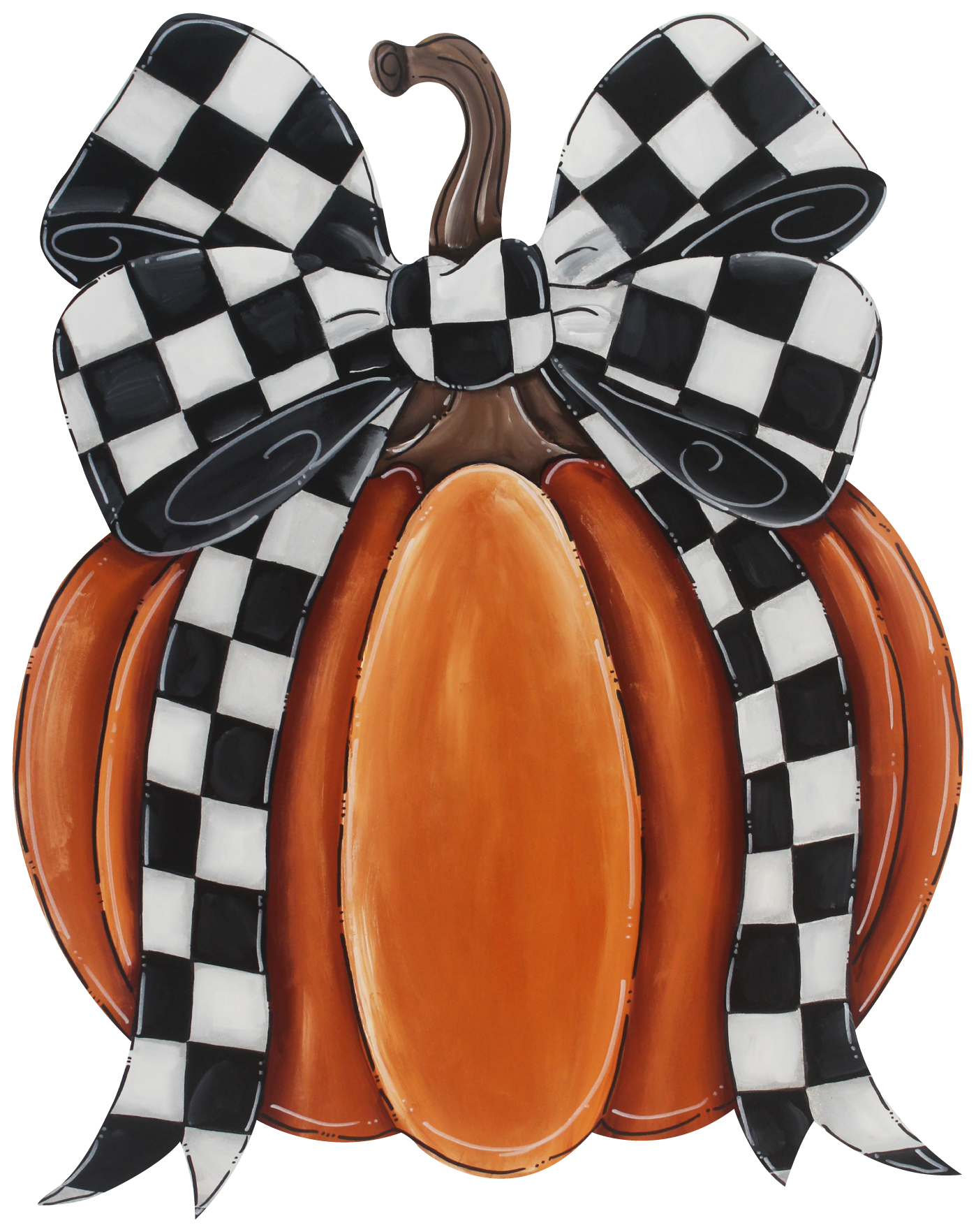 CHELLE BELLE'S CREATIONS ORANGE PUMPKIN WITH BLACK WITH WHITE CHECKER BOW