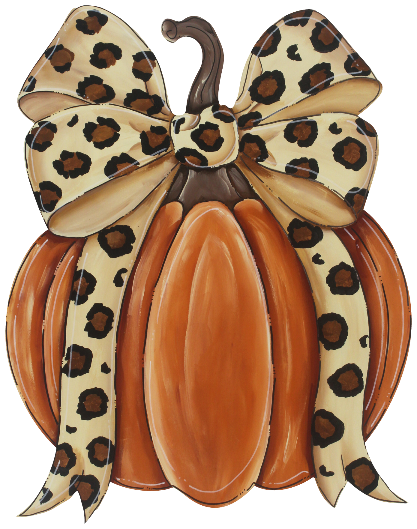 CHELLE BELLE'S CREATIONS ORANGE PUMPKIN WITH LEOPARD PRINT BOW