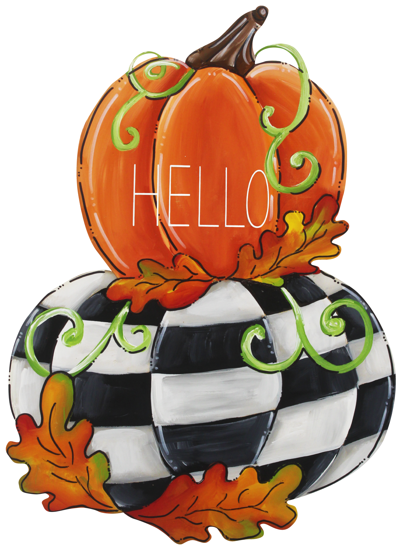 CHELLE BELLE'S CREATIONS BLACK AND WHITE AND ORANGE PUMPKIN HELLO