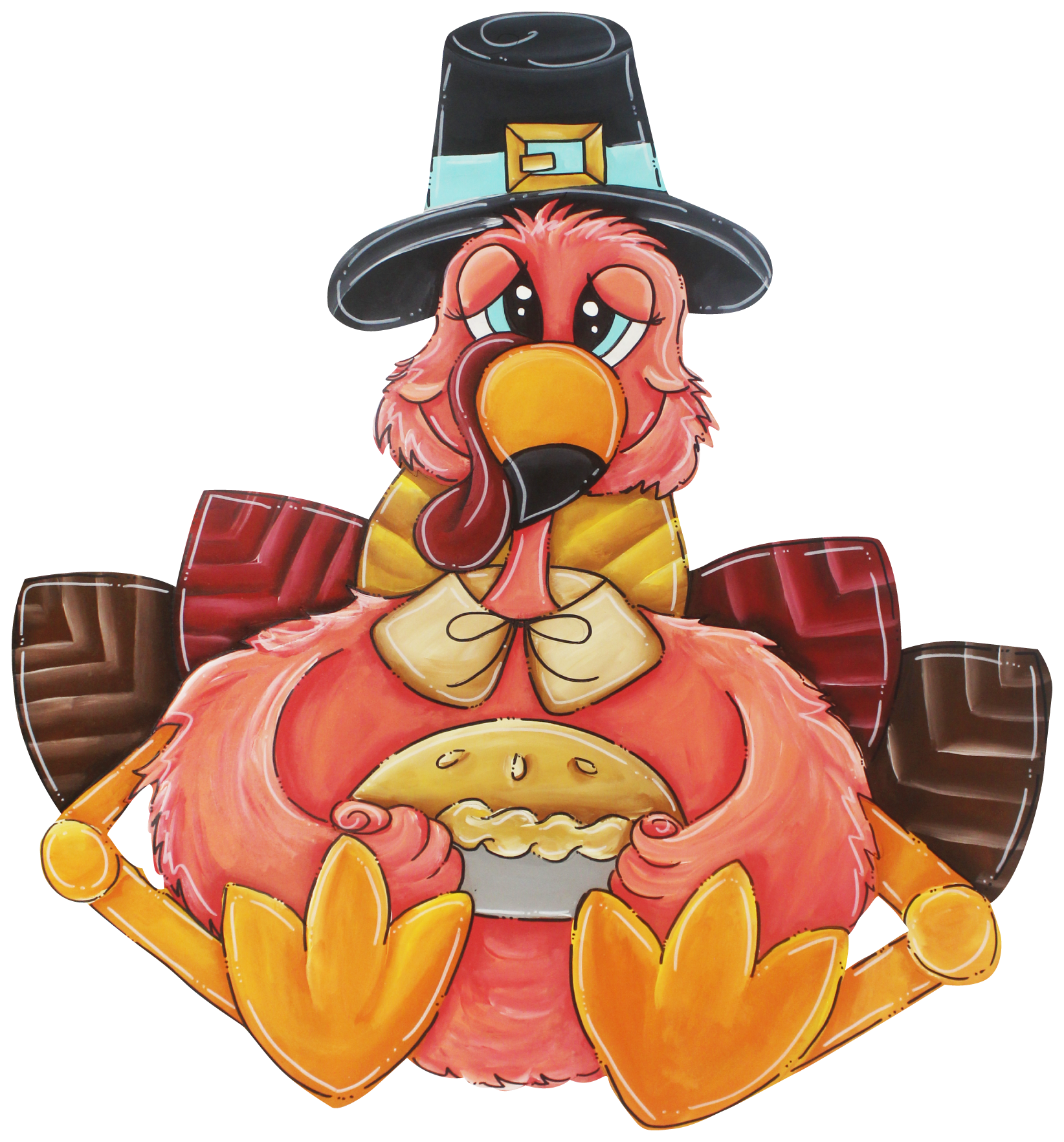 CHELLE BELLE'S CREATIONS PINKISH TURKEY WITH A PIE  BLACK AND TEAL HAT
