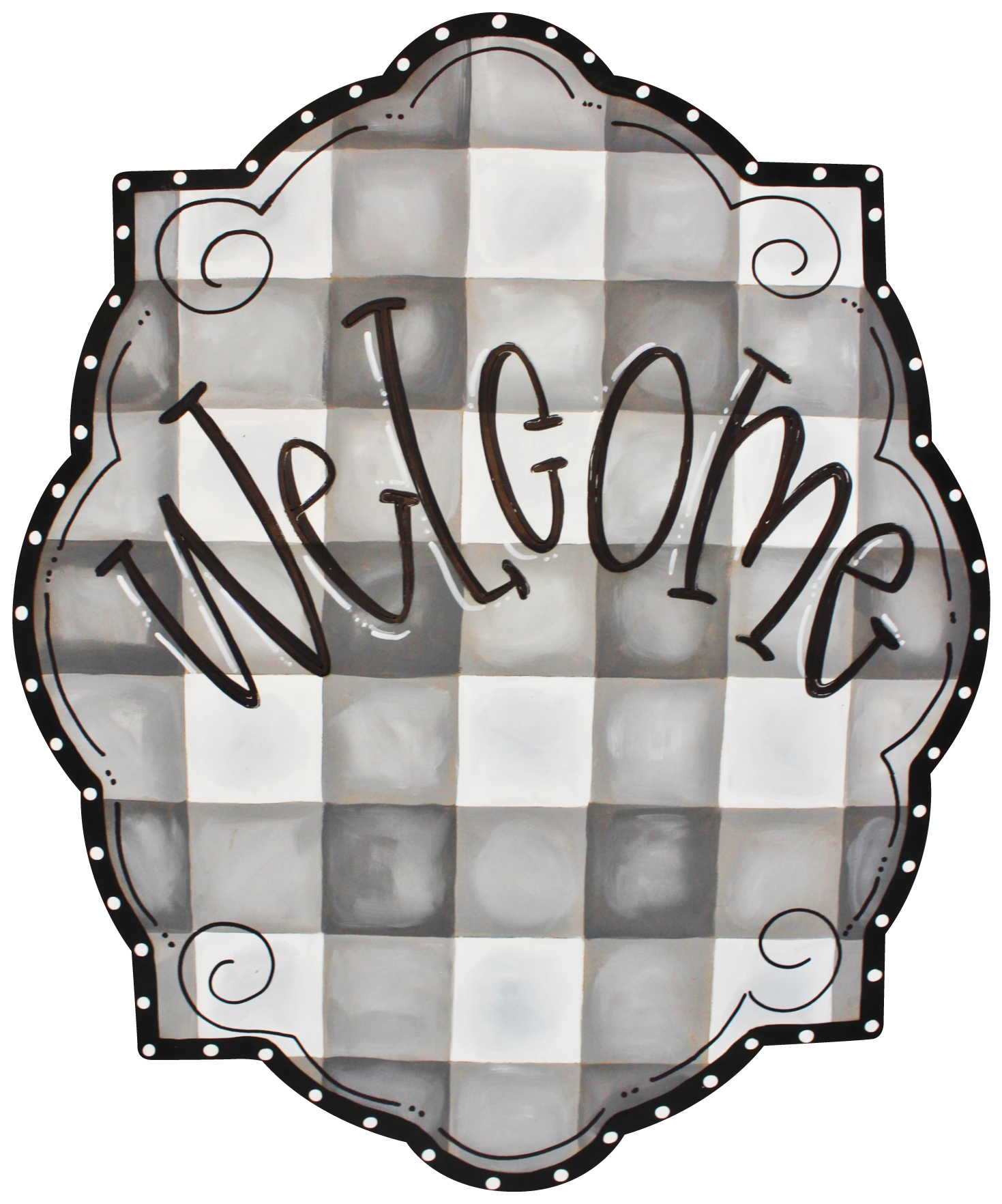 CHELLE BELLE'S CREATIONS BLACK AND WHITE PLAQUE WELCOME