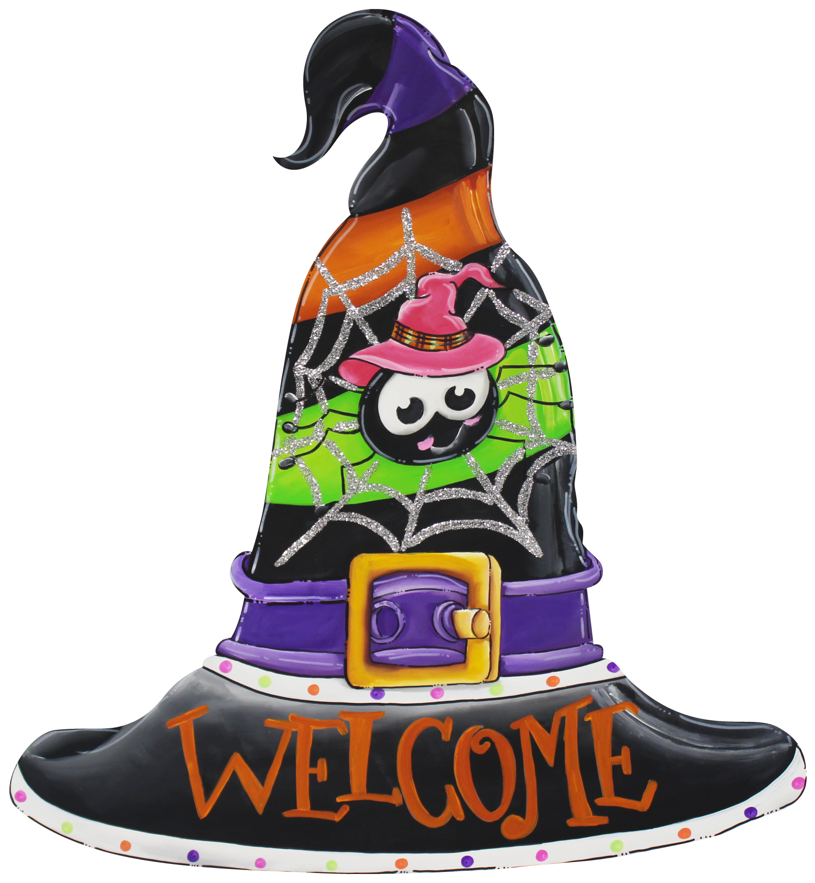 CHELLE BELLE'S CREATIONS WITCH HAT ORANGE PURPLE GREEN WELCOME