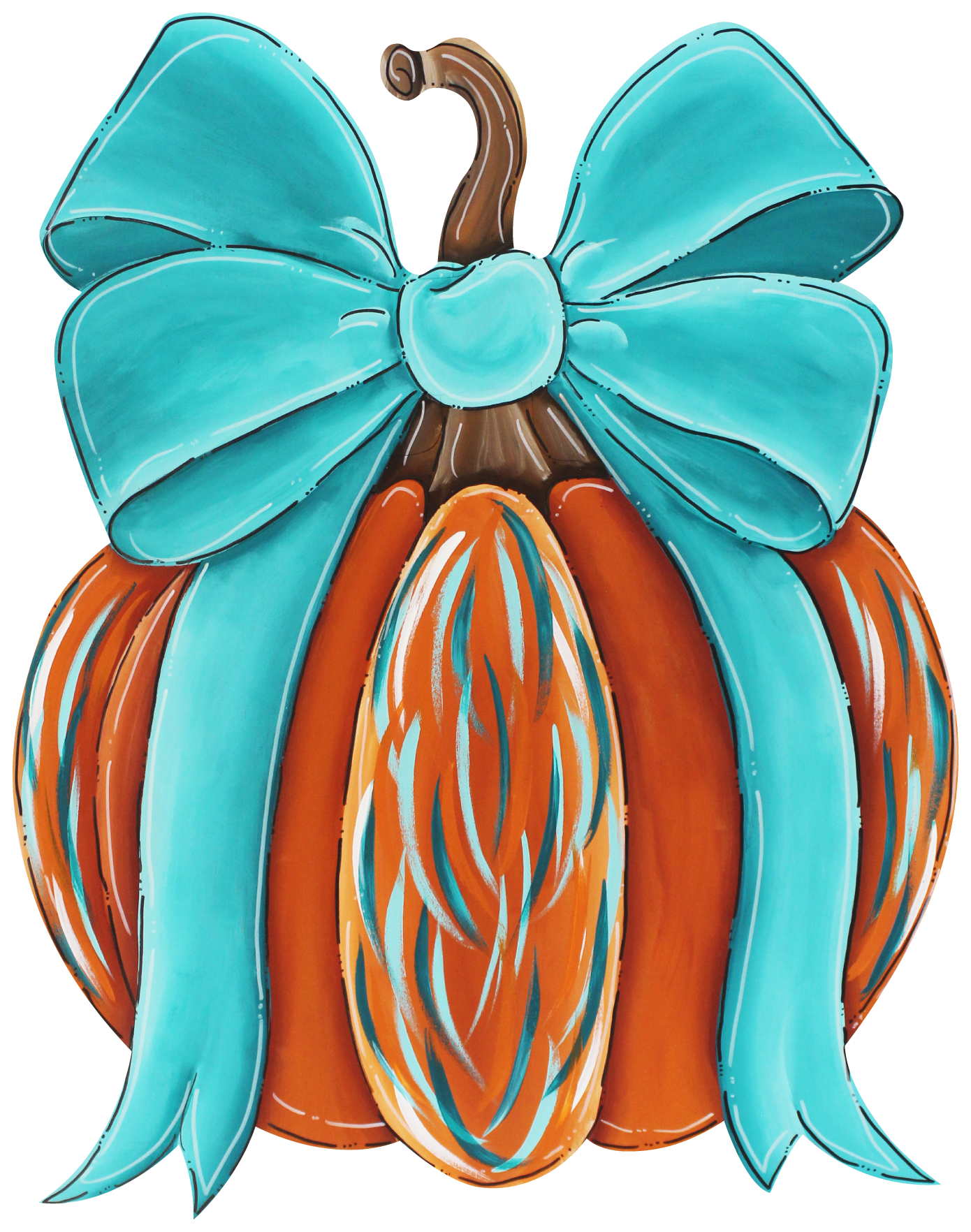 CHELLE BELLE'S CREATIONS ORANGE PUMPKIN WITH TEAL BOW