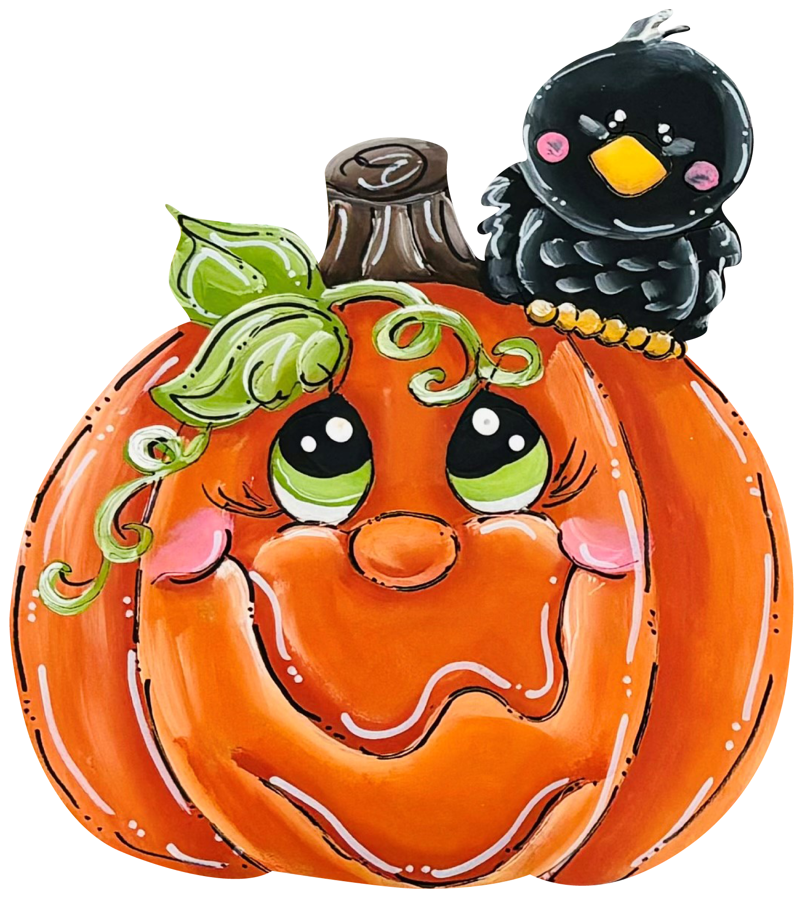 CHELLE BELLE'S CREATIONS ORANGE PUMPKIN WITH BLACK CROW