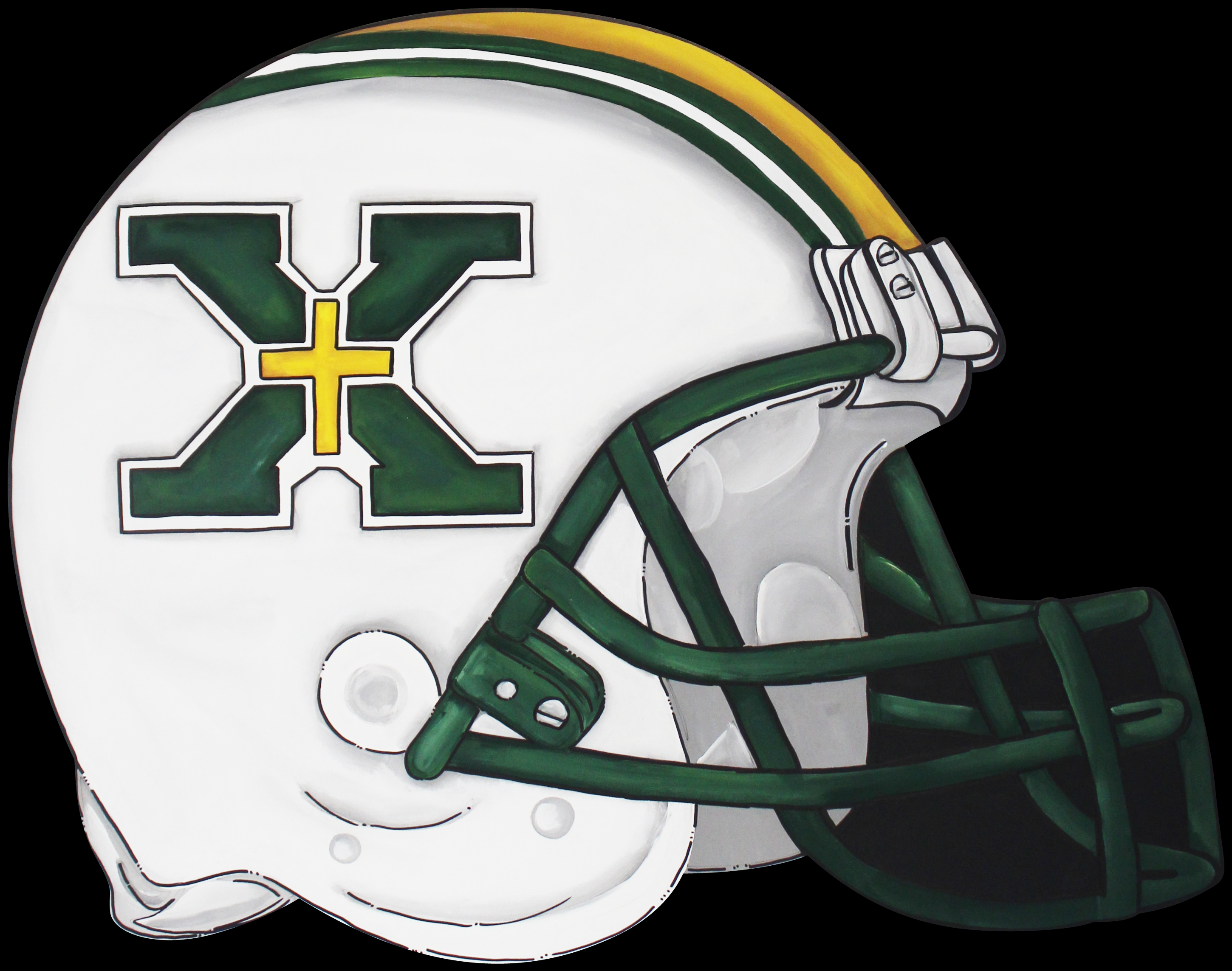 CHELLE BELLE'S CREATIONS FOOTBALL HELMENT WHITE GREEN YELLOW  WITH X