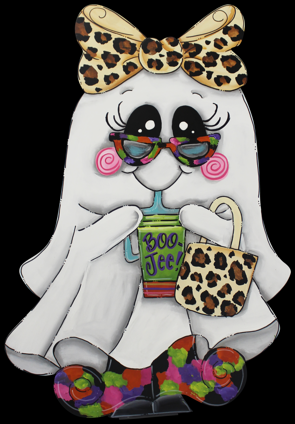 CHELLE BELLE'S CREATIONS BOOJEE GHOST LEPARD PRINT BOW WITH HAND BAG COLORFUL SUNGLASSES