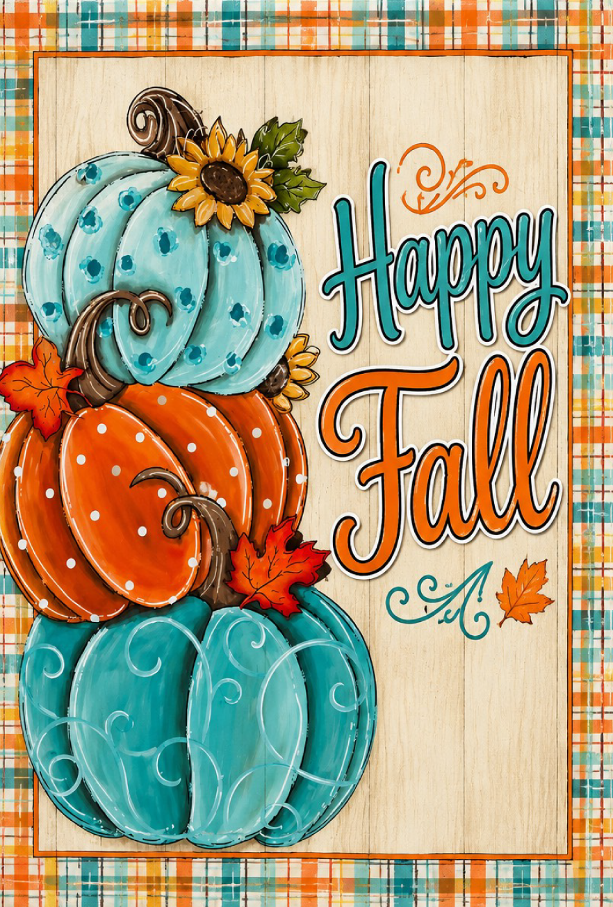 CHELLE BELLE'S CREATIONS TEAL AND ORANGE PUMPKIN HAPPY FALL