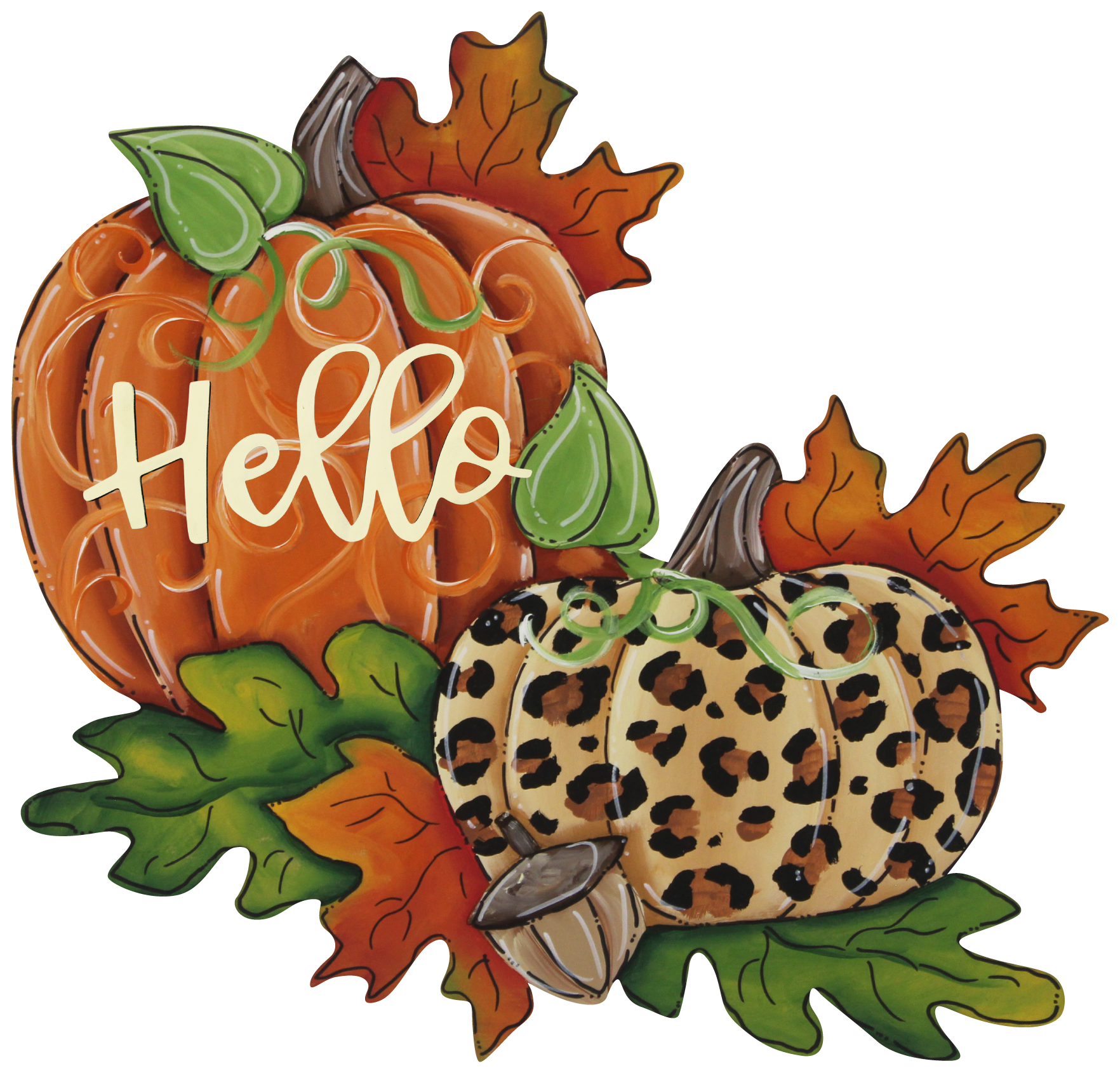 CHELLE BELLE'S CREATIONS ORANGE PUMPKIN AND LEOPARD PRINT PUMPKIN