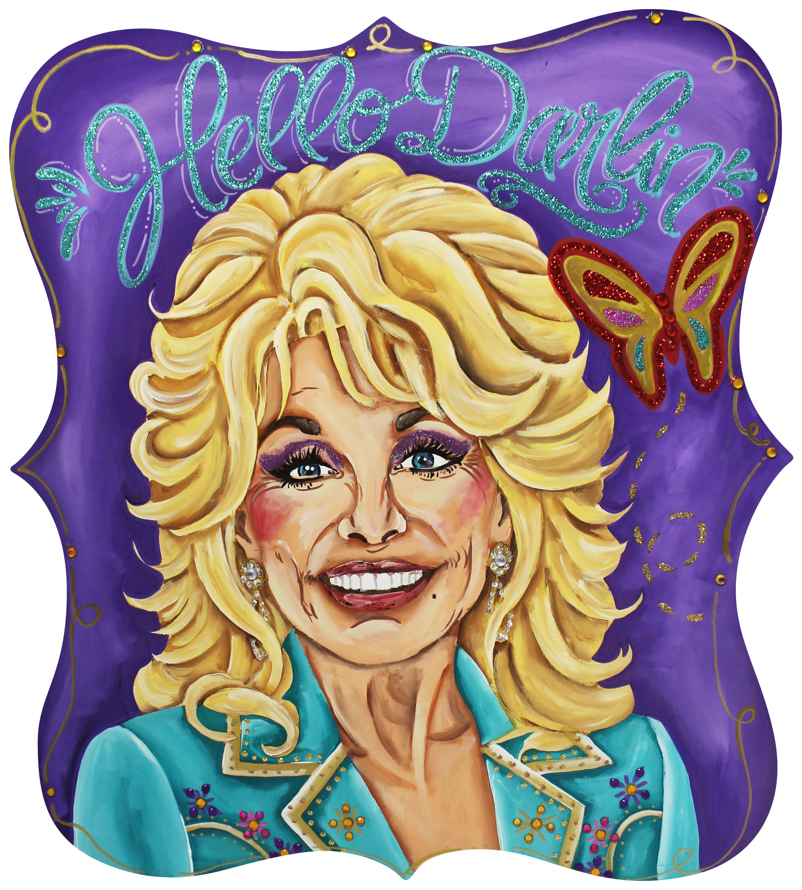 CHELLE BELLE'S CREATIONS PURPLE BACKGROUND WITH DOLLY HELLO DARLIN