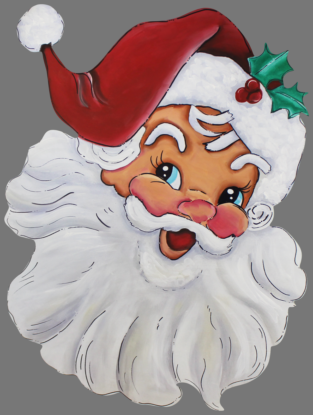 CHELLE BELLE'S CREATIONS SANTA CLAUSE WITH GREEN HOLLY LEAVES