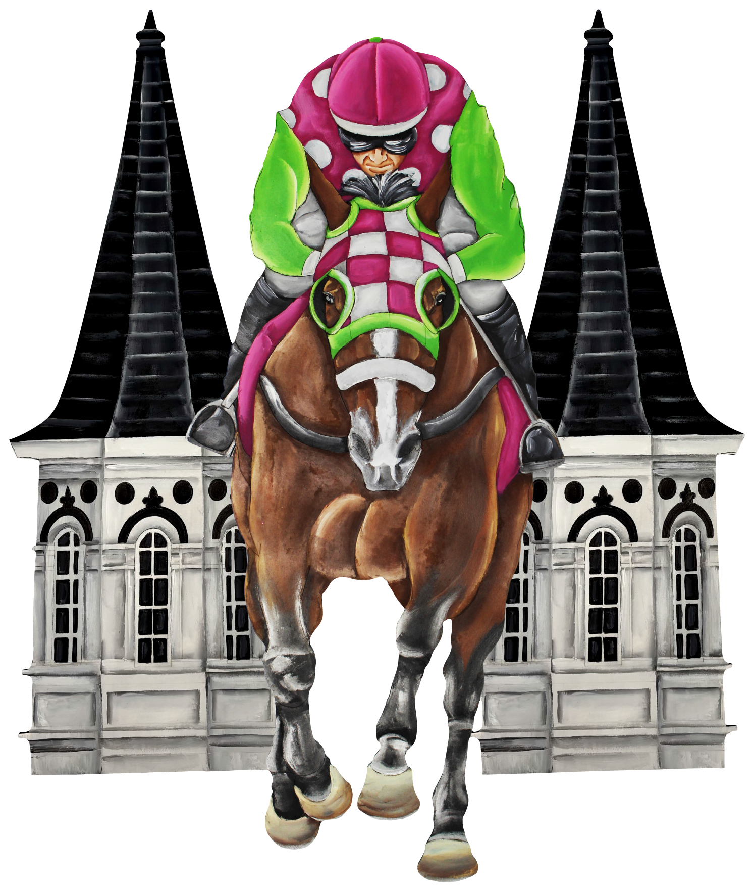 CHELLE BELLE'S CREATIONS PINK GREEN WHITE CIRCLES JOCKEY SPIRES