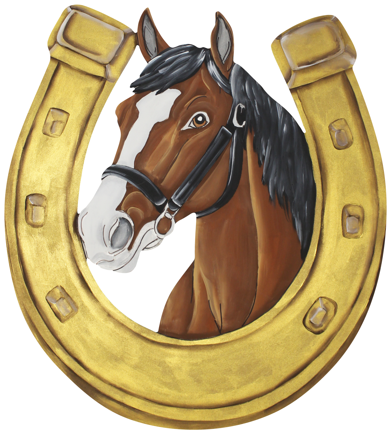 CHELLE BELLE'S CREATIONS GOLD HORSESHOE WITH HORSE