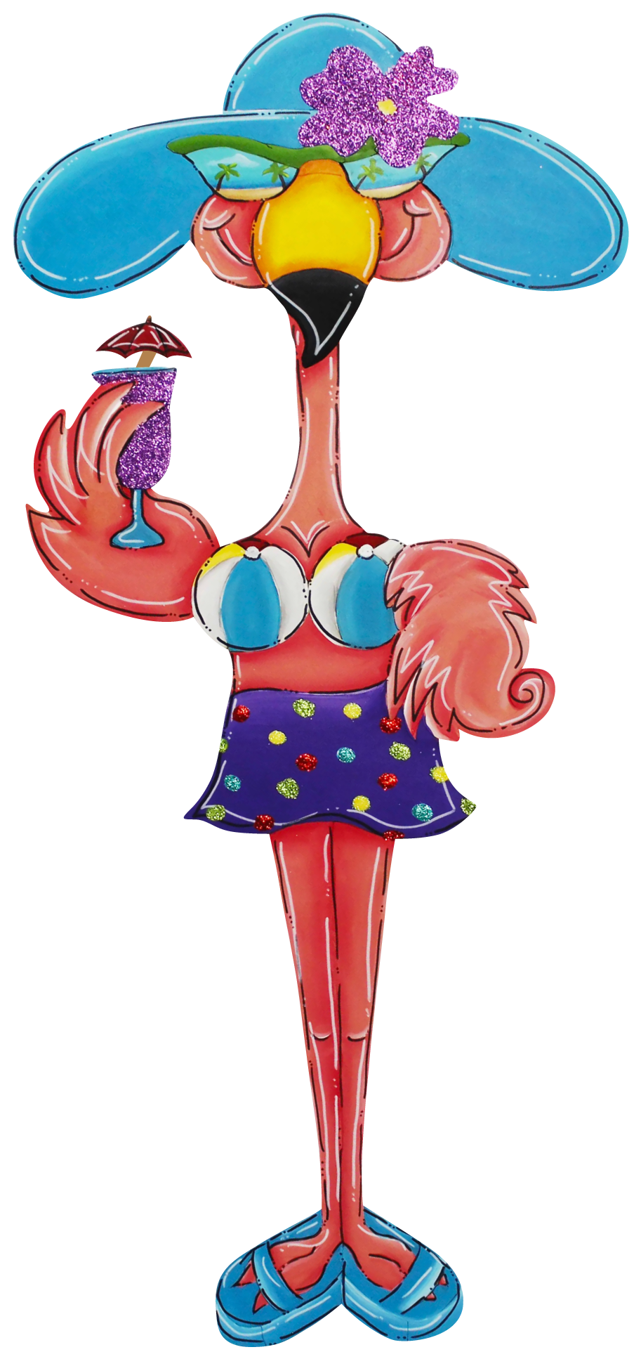 CHELLE BELLE'S CREATIONS FEMALE PINK FLAMINGO WITH SUN HAT AND GLASSES