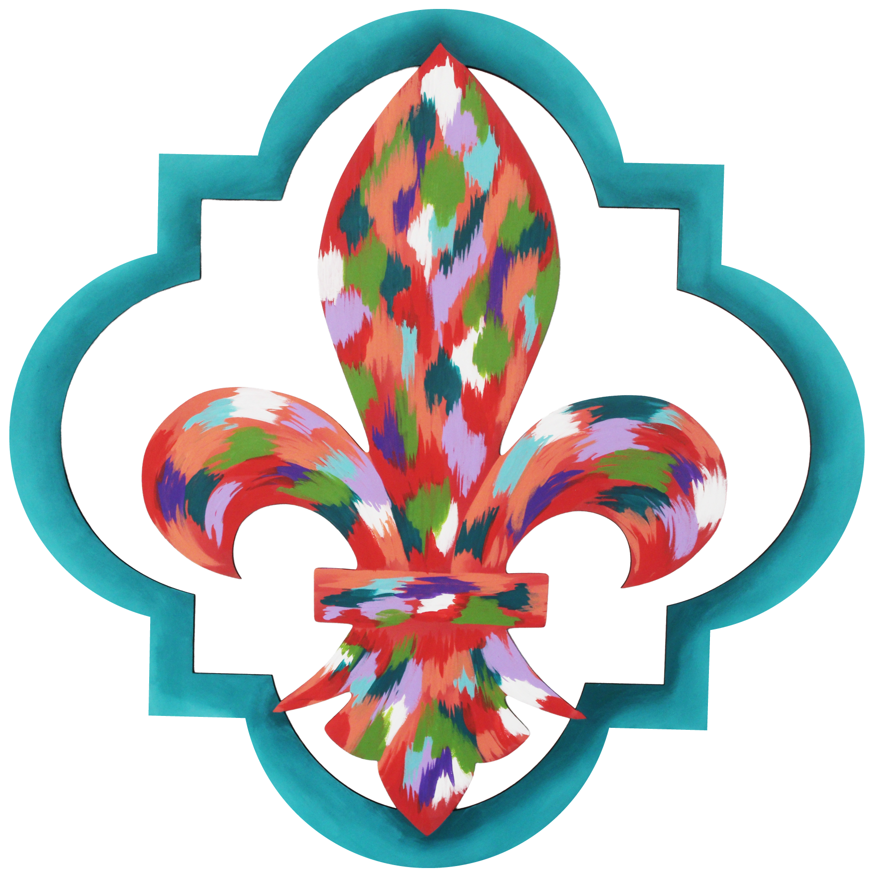 CHELLE BELLE'S CREATIONS COLORFUL FLEUR DE LIS TEAL OUTLINE