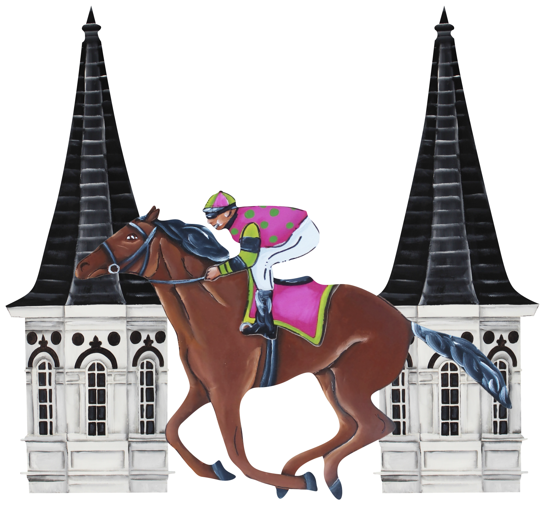 CHELLE BELLE'S CREATIONS JOCKEY PINK GREEN DOTS RIDING TWIN SPIRES