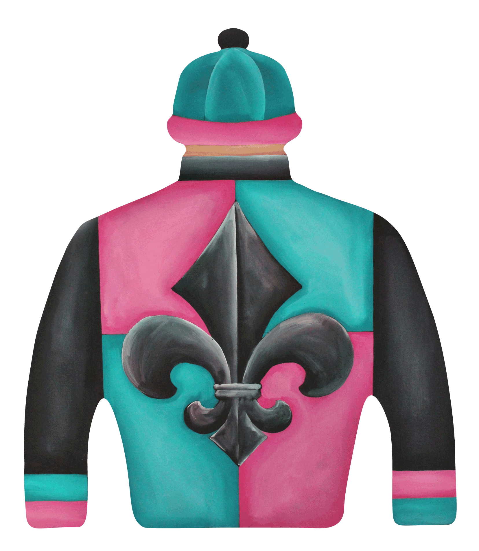 CHELLE BELLE'S CREATIONS TEAL PINK BLACK JOCKEY SILK