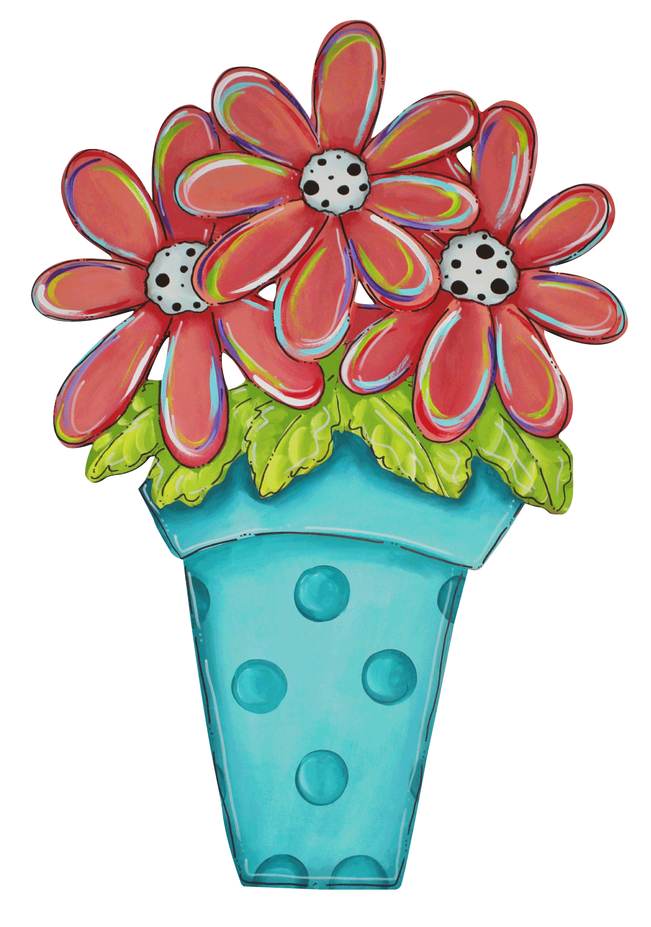 CHELLE BELLE'S CREATIONS TEAL FLOWER POT WITH PINKISH FLOWERS