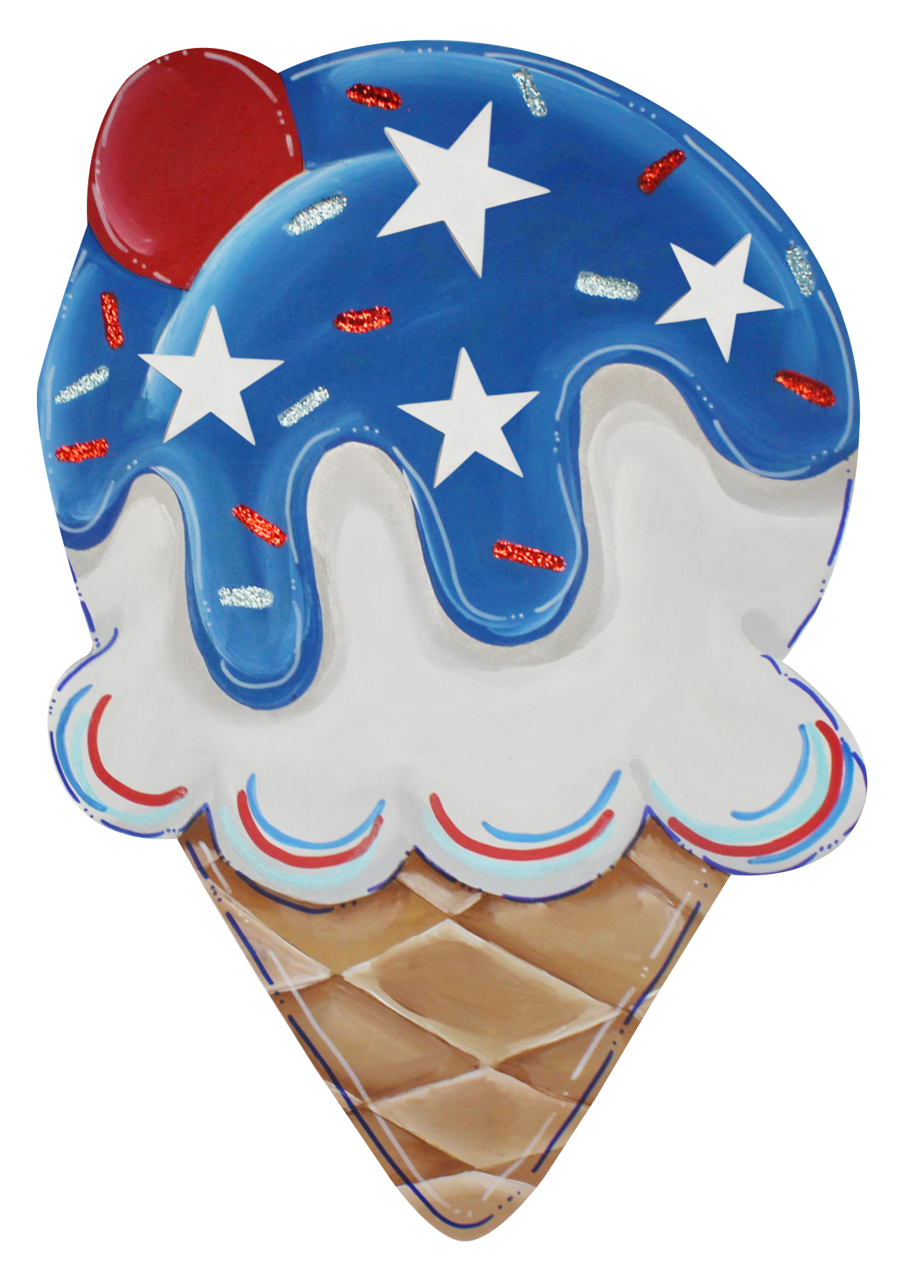 CHELLE BELLE'S CREATIONS WHITE AND BLUE ICE CREAM CONE WITH CHERRY