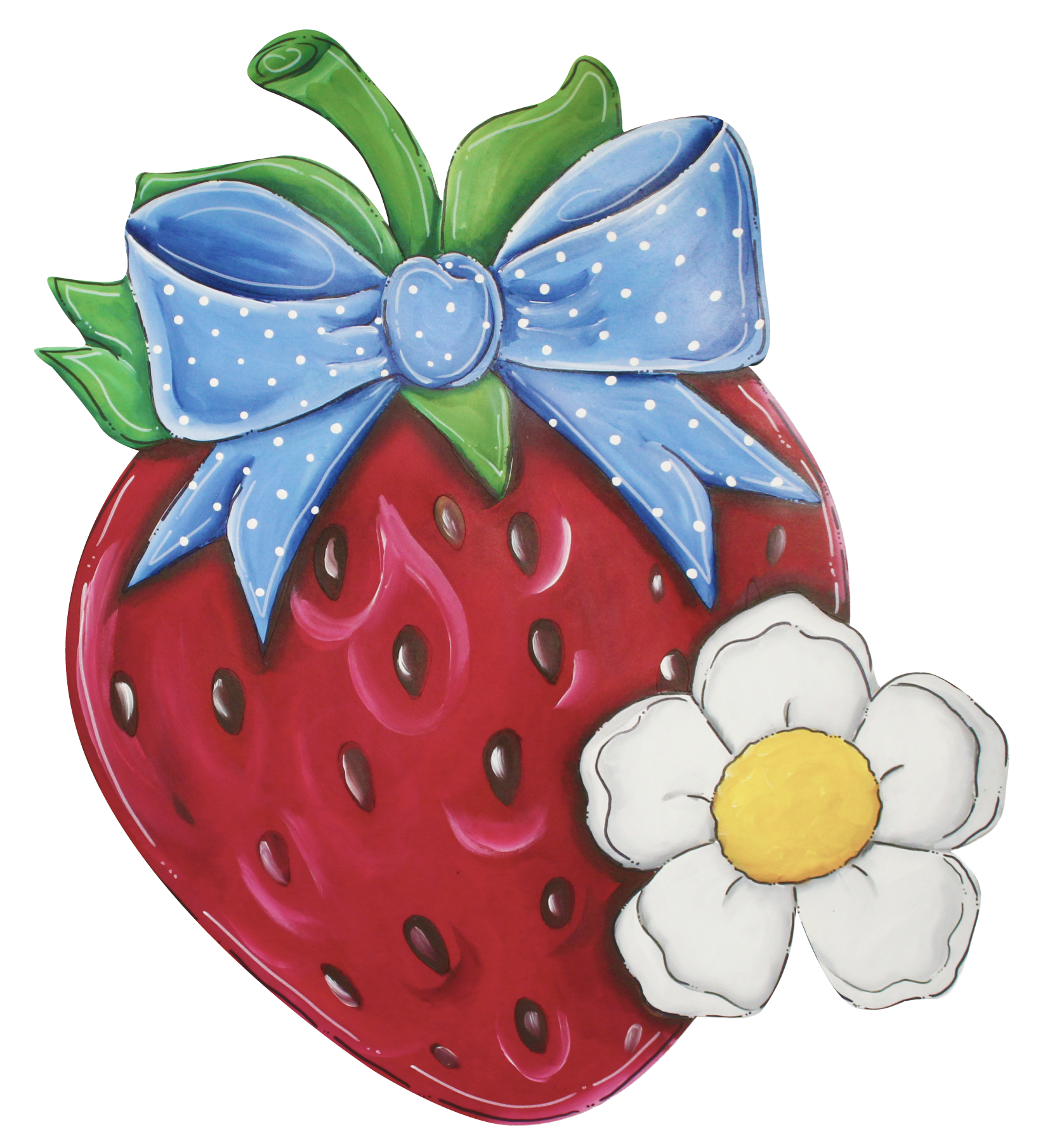 CHELLE BELLE'S CREATIONS STRAWBERRY WITH BLUE BOW AND WHITE FLOWER