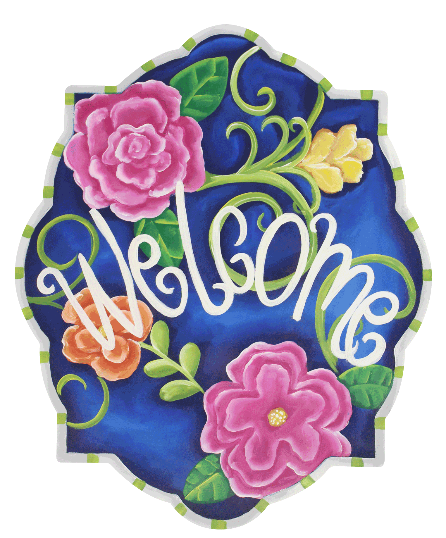 CHELLE BELLE'S CREATIONS BLUE PLAQUE FLORAL WITH WELCOME
