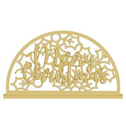 3D Arch MDF Cutout Merry Christmas With Holly Pattern - Unfinished For DIY