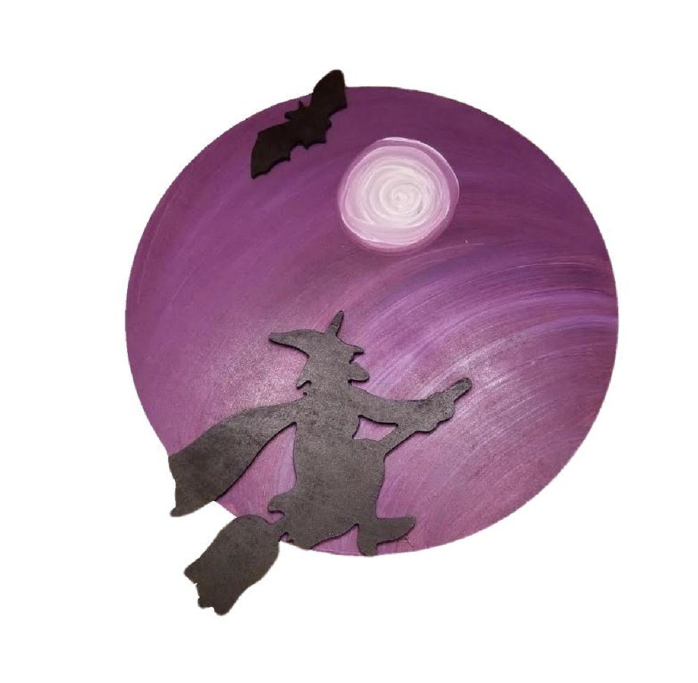 Basic Shape Witch On Broom MDF Cutout Halloween Decor - Unfinished For DIY