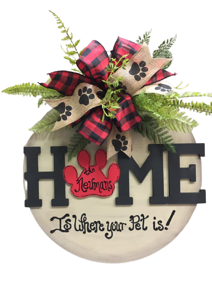 Basic Shape Word MDF Cutout Home With Paw - Unfinished For DIY