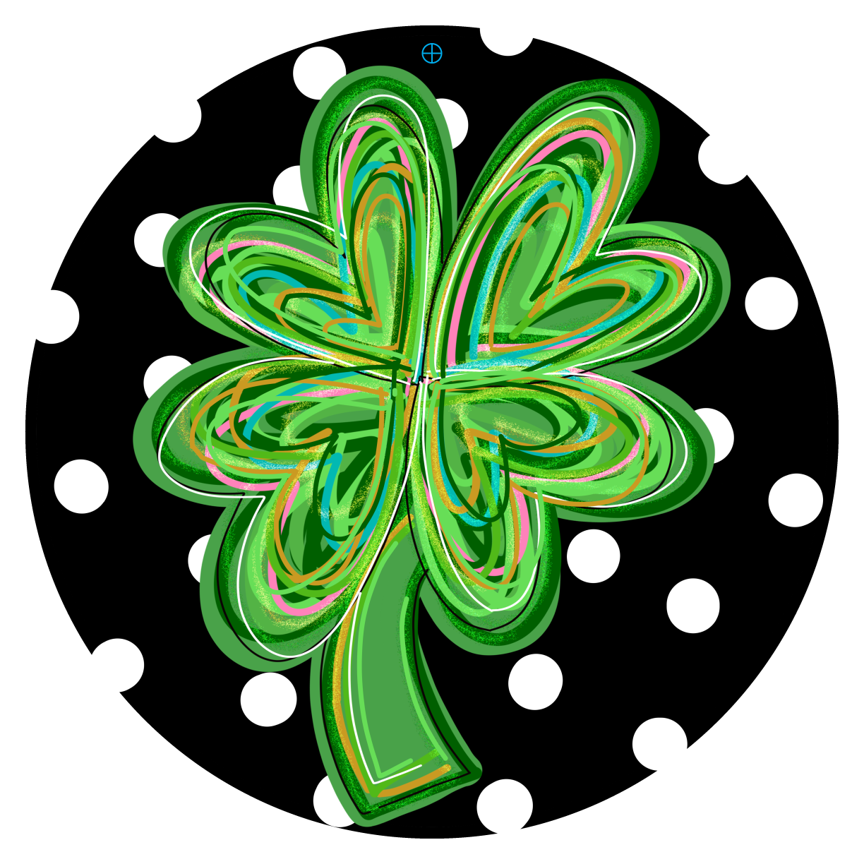 CRAFTY N BLESSED BLACK WITH WHITE DOTS AND 4 LEAF CLOVER