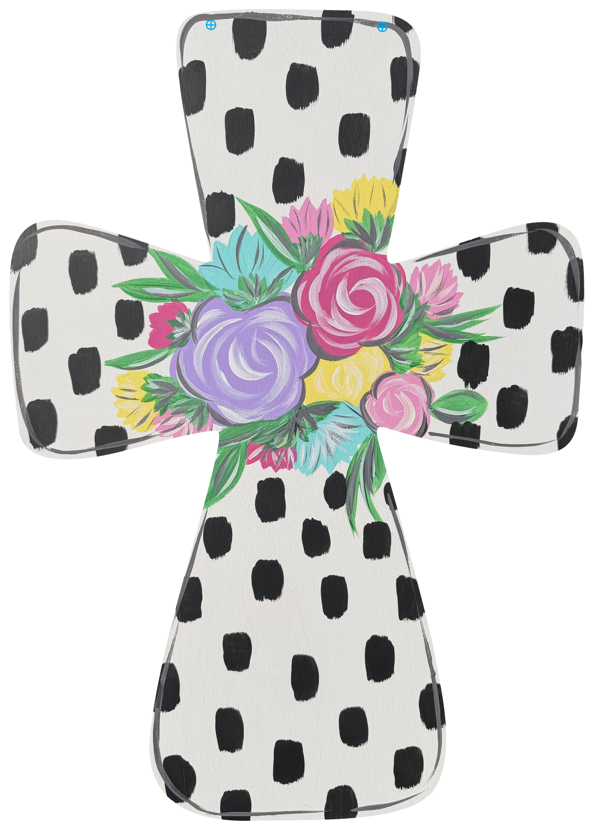 CRAFTY N BLESSED BLACK AND WHITE CROSS WITH FLORAL CENTER