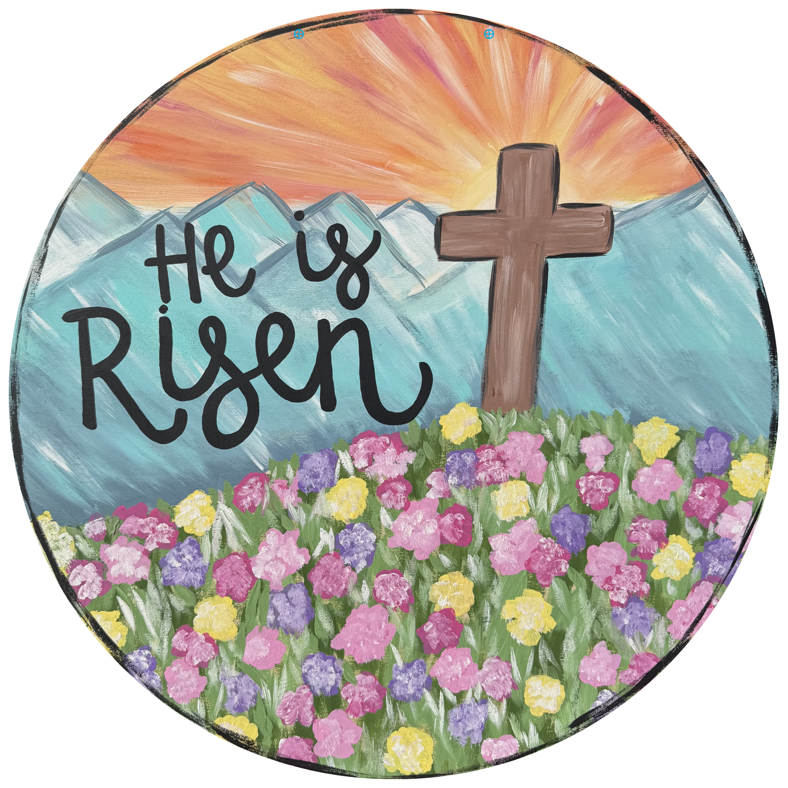 CRAFTY N BLESSED ROUND HE HAS RISEN  FLORAL AND CROSS