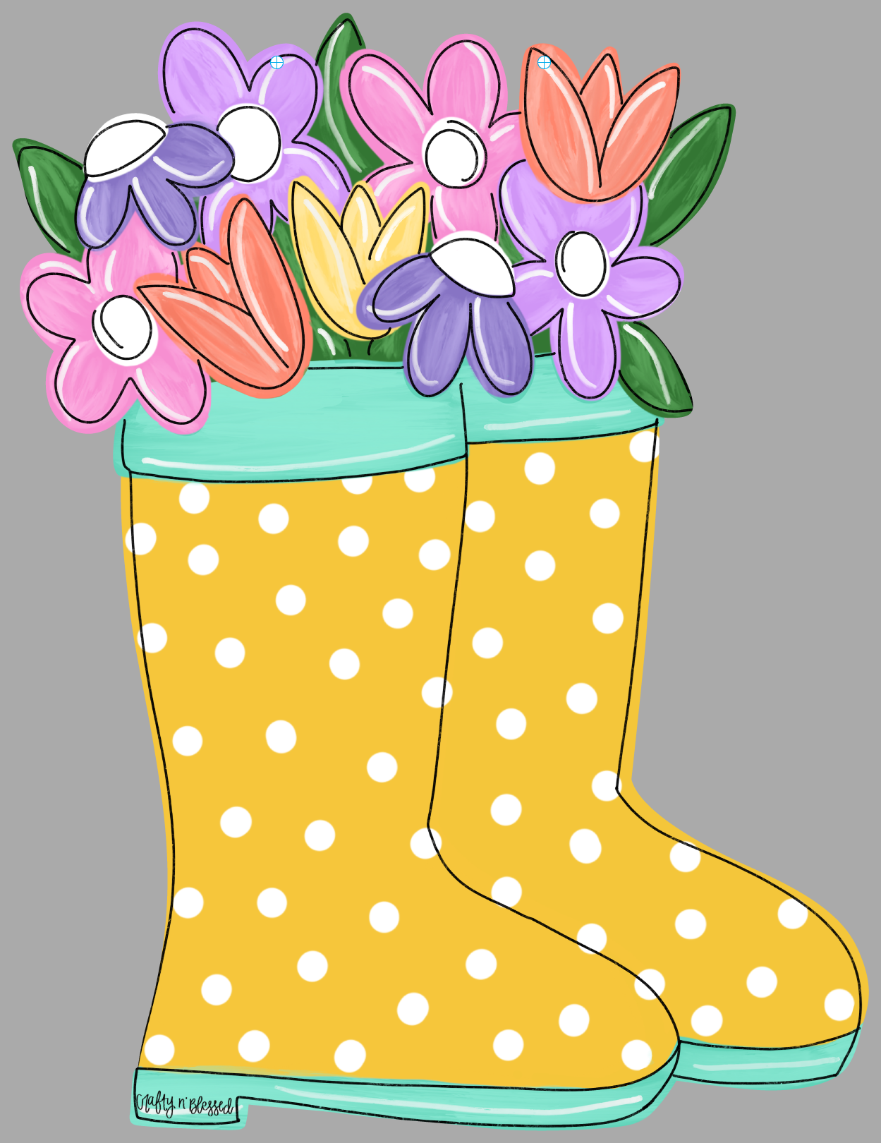 CRAFTY N BLESSED YELLOW RAINBOOTS WITH FLOWES IN THE TOP