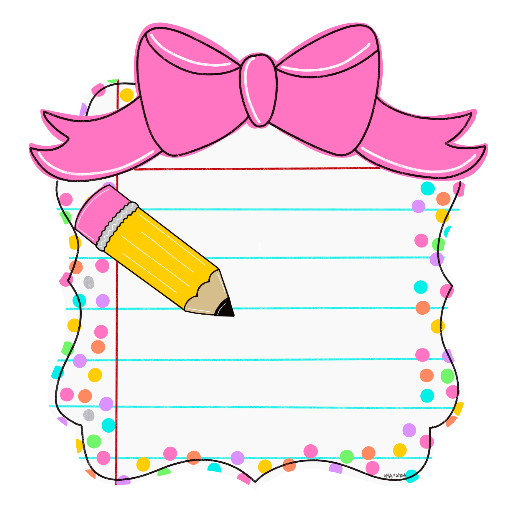 CRAFTY N BLESSED NOTE PAPER WITH PINK BOW AND PENCIL