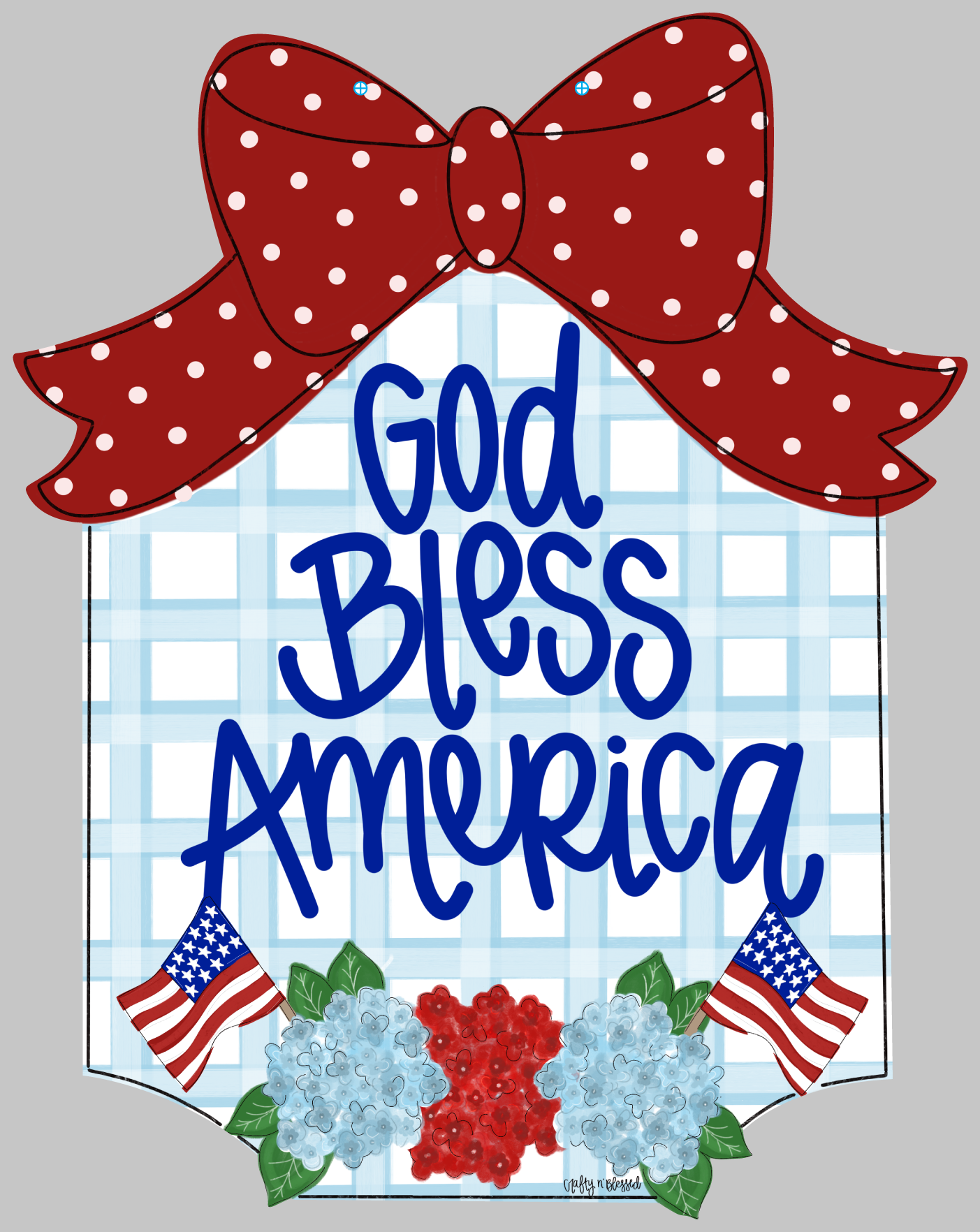 CRAFTY N BLESSED PLAQUE WITH RED BOW GOD BLESS AMERICA