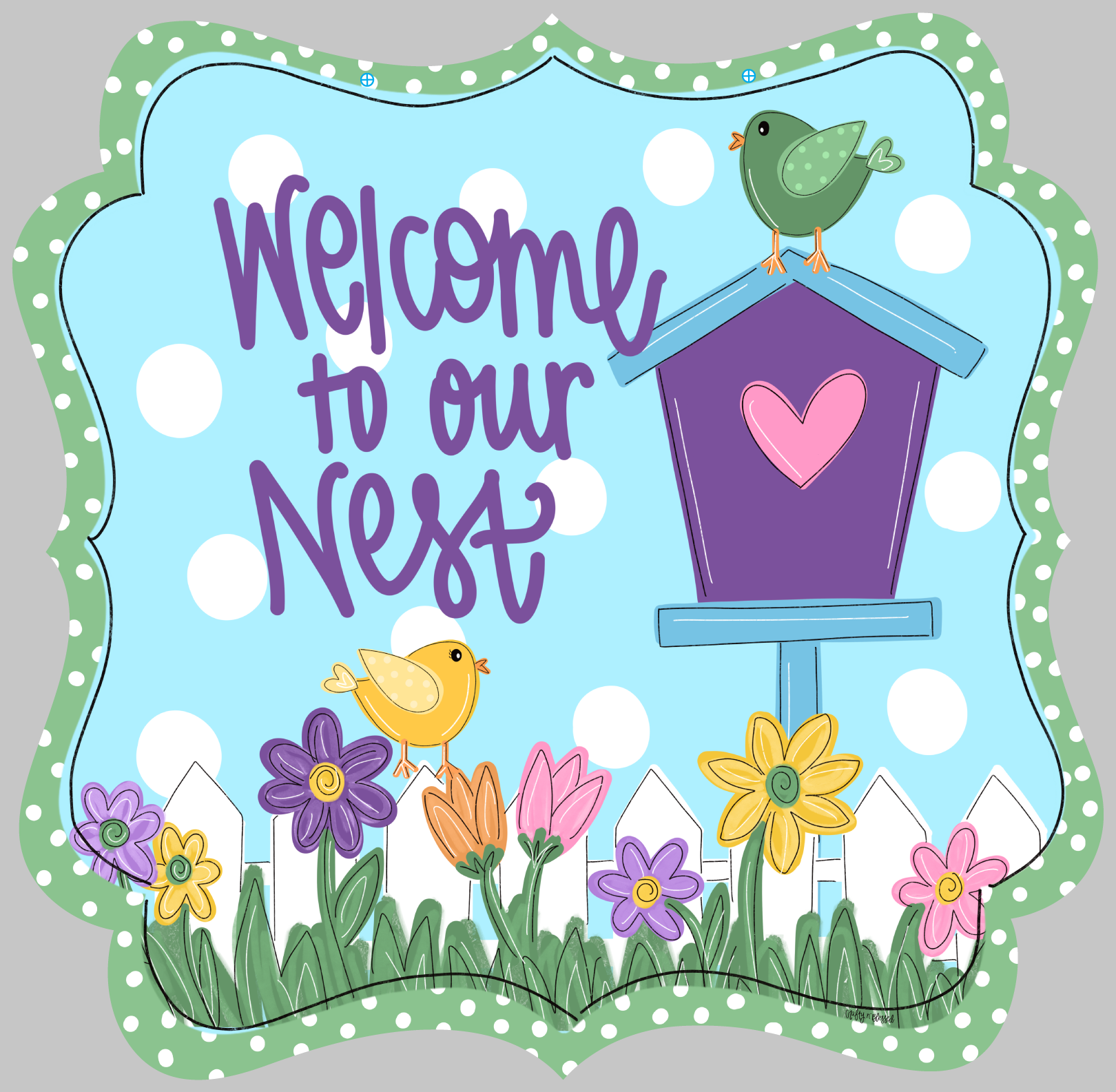 CRAFTY N BLESSED PLAQUE BIRD HOUSE AND FLOWERS WELCOME TO OUR NEST