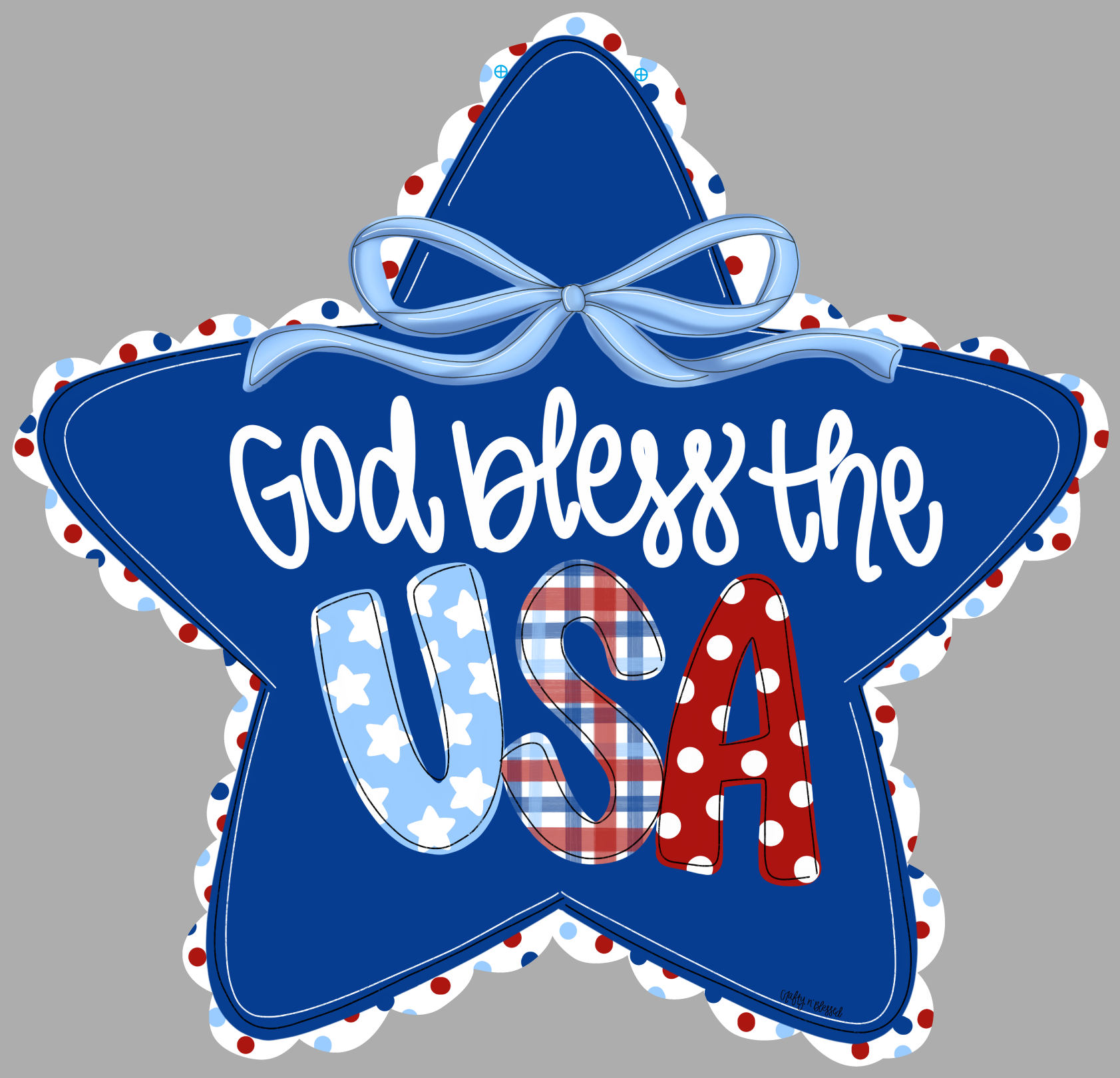 CRAFTY N BLESSED BLUE STAR GOD BLESS THE USA RED AND WHITE