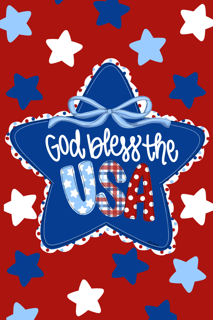 CRAFTY N BLESSED RED BACKGROUND BLUE STAR GOD BLESS THE USA