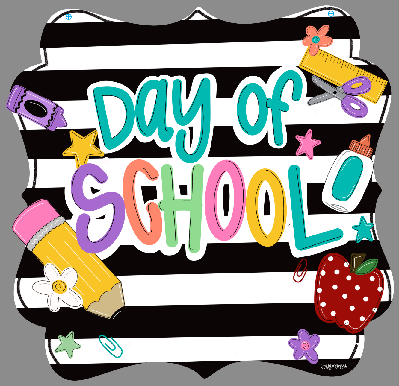 CRAFTY N BLESSED BLACK WHITE TEAL DAY OF SCHOOL PENCIL