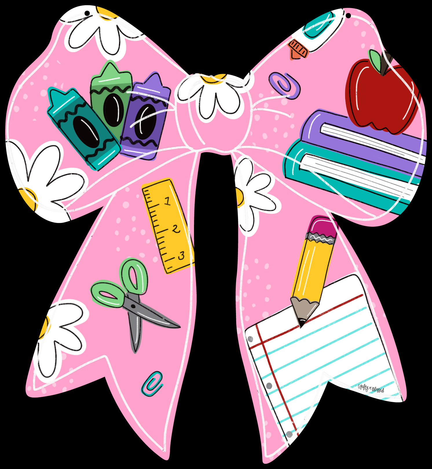 CRAFTY N BLESSED PINK BOW WITH SCHOOL SUPPLIES