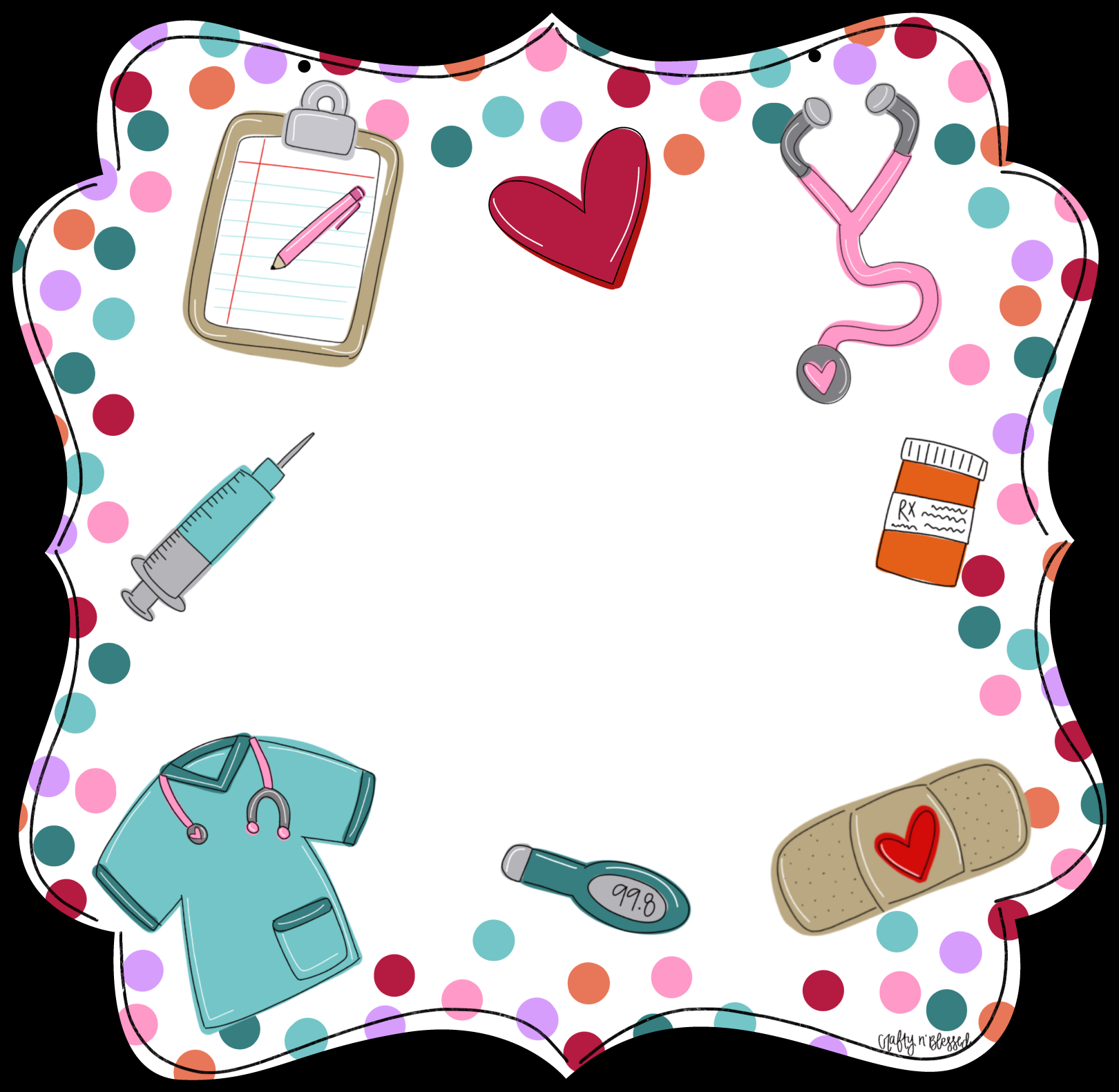CRAFTY N BLESSED WHITE PLAQUE COLORFUL DOT NURSE ITEMS