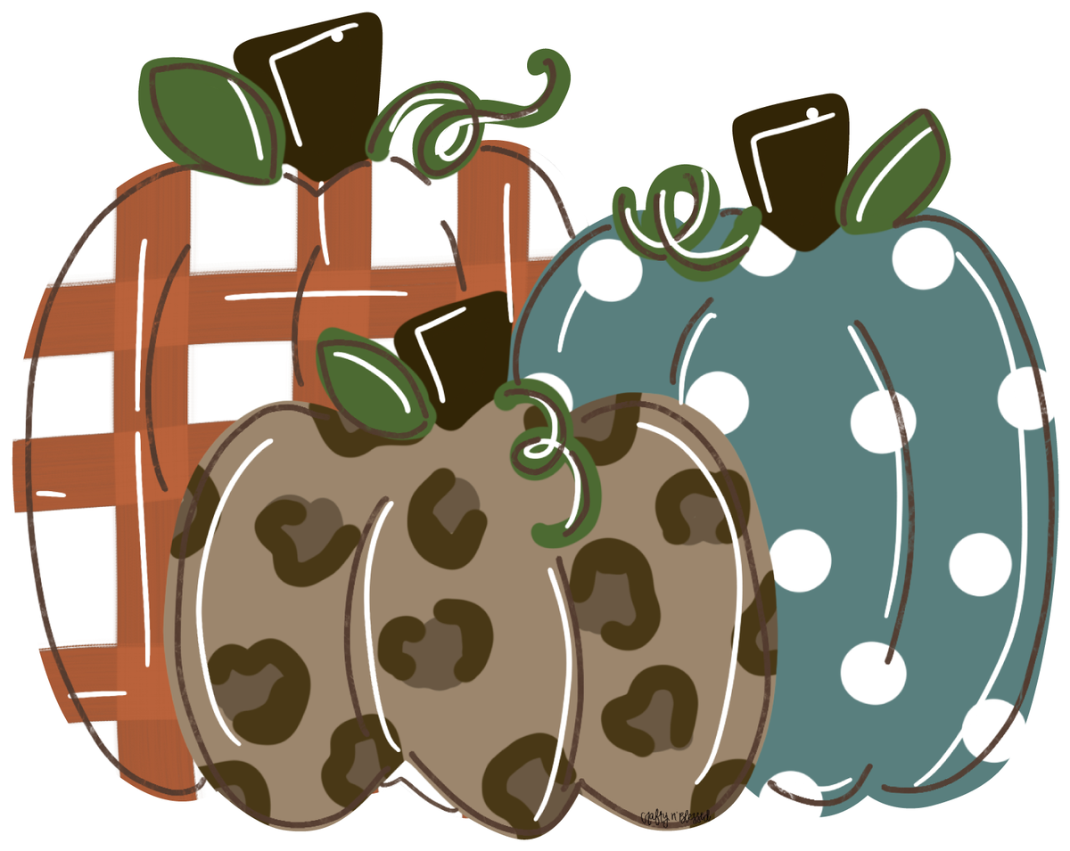 CRAFTY N BLESSED THREE PUMPKINS BROWN ORANGE AND TEAL