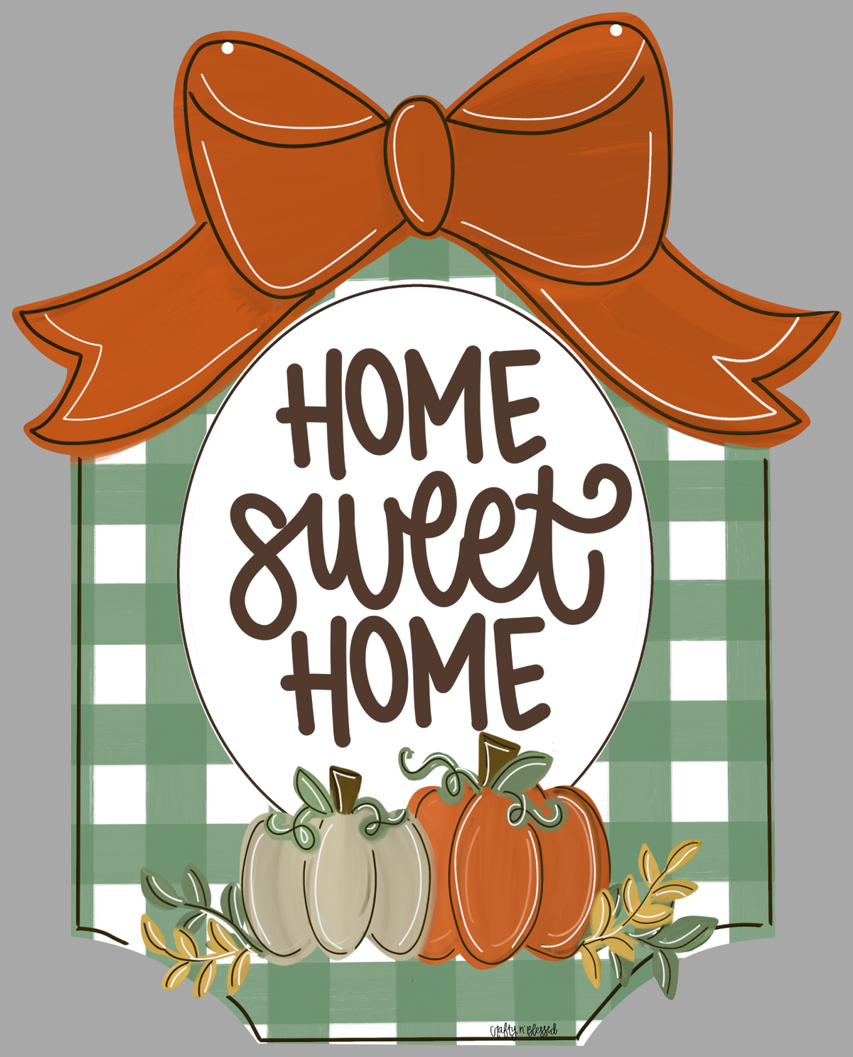 CRAFTY N BLESSED GREEN AND WHITE PLAQUE HOME SWEET HOME WITH BROWN BOW