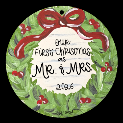 CRAFTY N BLESSED CHRSTMAS WREATH WITH OUR FIRST CHRISTMAS MR & MRS 2026