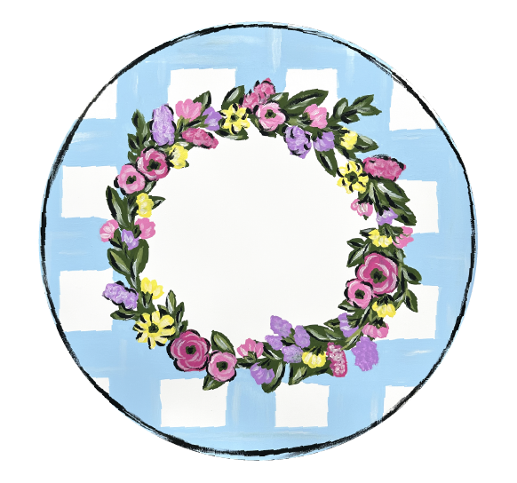 CRAFTY N BLESSED BLUE& WHITE CHECKERED CIRCLE WITH FLOWERS