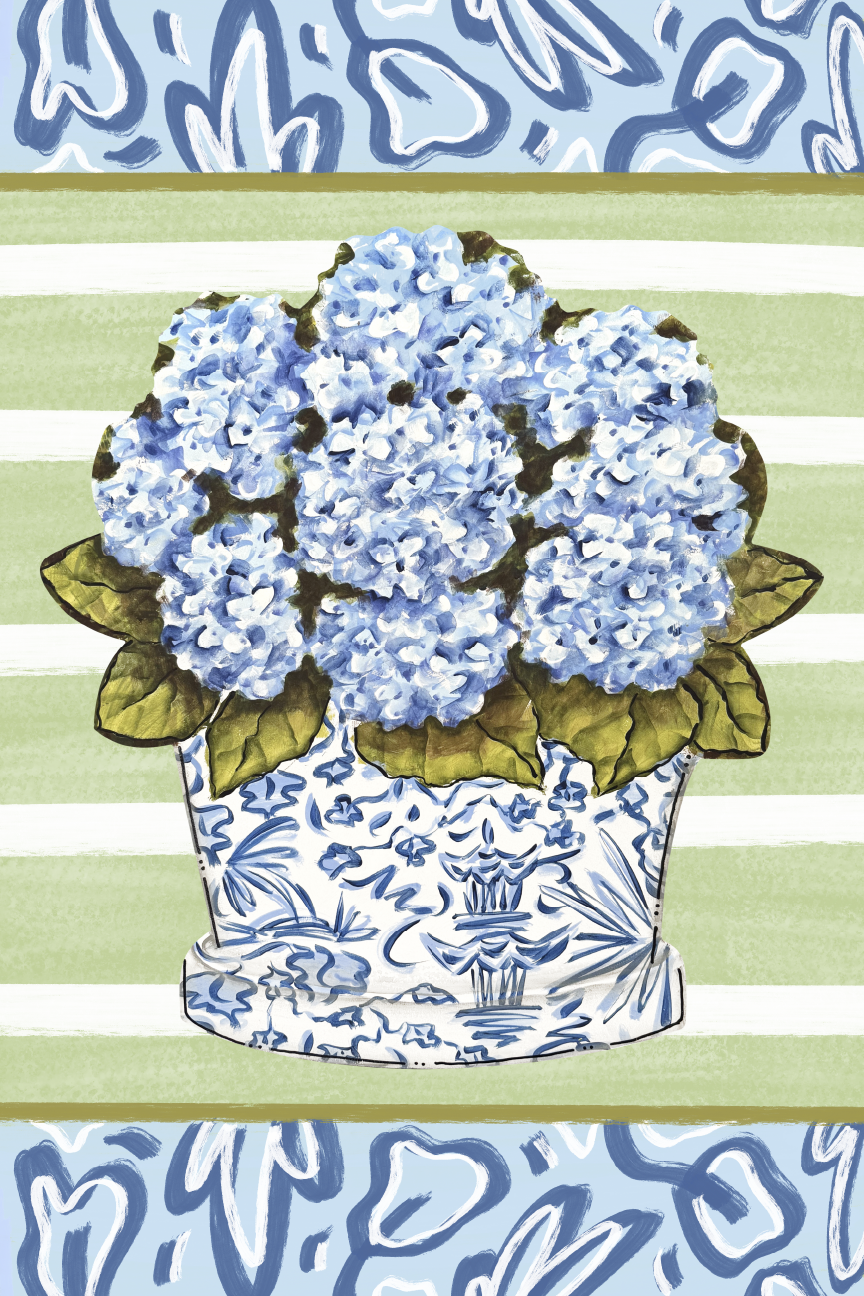 CINDY'S BLUE FLOWERS IN BLUE AND WHITE POT