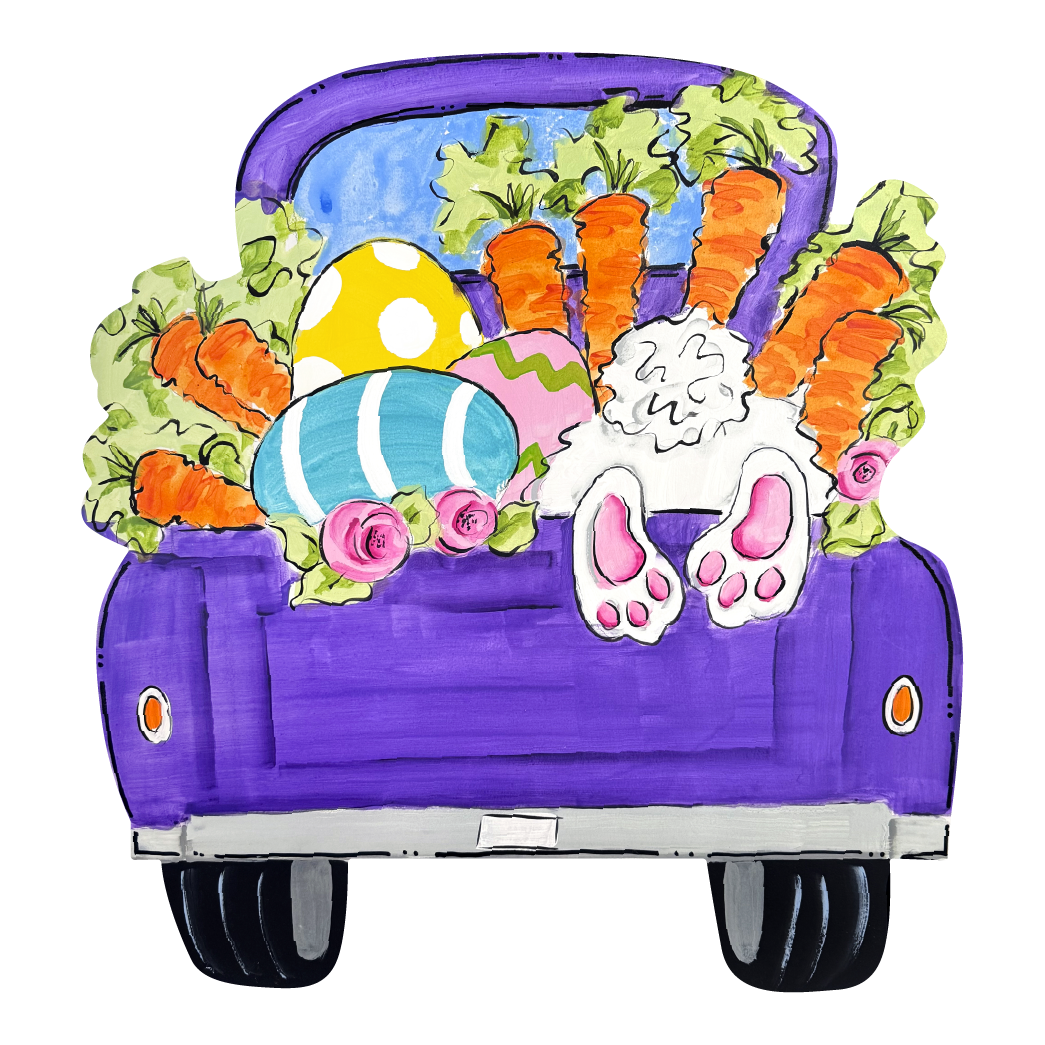 CINDY'S PURPLE TRUCK WITH EGGS AND BUNNY FEET