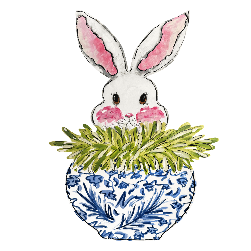 CINDY'S BUNNY IN BLUE AND WHITE POT
